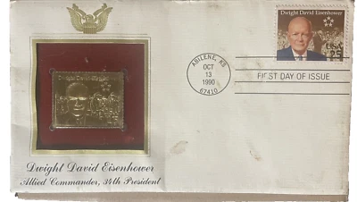 德怀特·D·艾森豪威尔第34任总统首日发行金邮票1990年阿比林KS — 第 1/4 张图片