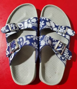 Birkenstock Birkis Arizona Sandals Blue Floral Hawaiian Rubber Size 42 - Picture 1 of 5