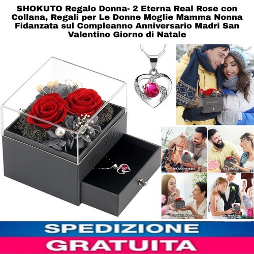 Regalo Donna 2 Eterna Real Rose con Collana Regali x San Valentino Compleanno