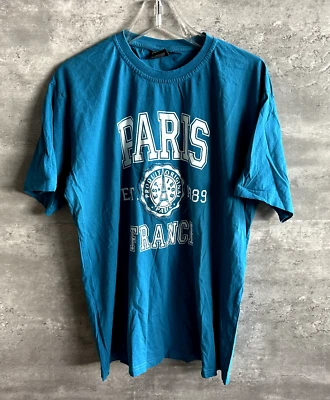 Vintage París Francia Est. Camiseta de algodón azul 1889 talla XL Foto 1 de 4