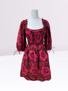 House of Harlow 1960 x Revolve Shania Fuschia Print Dress M Puff Sleeve Pockets - Picture 1 of 9