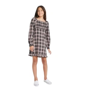 Girls' Woven Long Sleeve Smocked Bodice Dress Black Plaid  art class S M - Picture 1 of 6