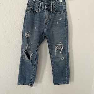 Gap Kids Boys Adjustable Waist 90’s Original Straight Distressed Jeans Size 5 - Picture 1 of 8