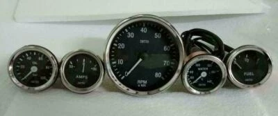 Smiths Replica 52mm Kit Temp  Oil  Fuel  Amp Gauge Tachometer 100mm - Image 1 of 4
