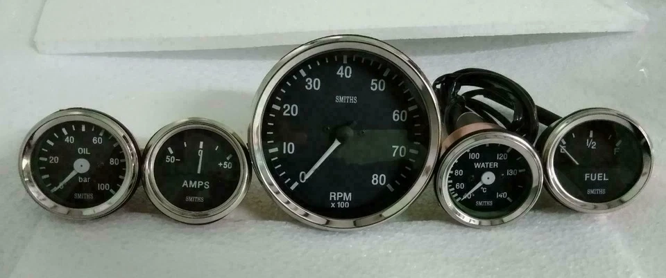Smiths Replica 52mm Kit Temp  Oil  Fuel  Amp Gauge Tachometer 100mm - Image 1 of 4