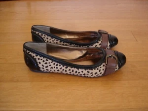 CHARLES DAVID 6.5 Cheetah Pony Ballet Flats Black Patent Brown Leather/ Buckle - Picture 1 of 9
