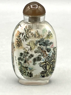 Vintage Chinese Reverse Hand Painted Peking Glass Snuff Bottle w/Stopper - Image 1 of 4