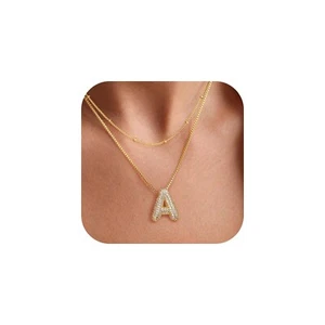 UHIBROS Bubble Letter Necklace, Gold Balloon Initial Necklaces for Women Girl... - Picture 1 of 6