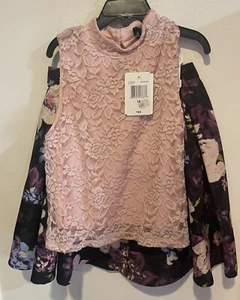 NWT LILT GIRL'S 2 PC PINK LACE TOP & BLACK SKIRT WITH FLOWERS ~ SIZE 10, 14 - Picture 1 of 2