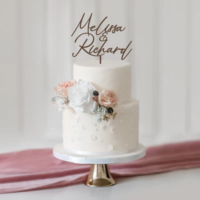 Toppers para pasteles de boda marrón nombre personalizado espejo novia novio señor señora iniciales Foto 1 de 4