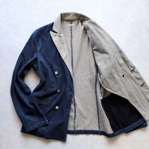 KAPITAL DENIM DOUBLE TAILORED JACKET MEN INDIGO MATERIAL COTTON SIZE M USED - Picture 1 of 13