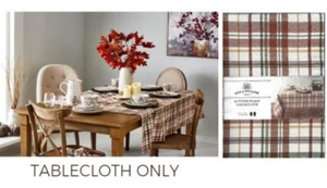 Bee & Willow Farmhouse Tablecloth Plaid White Green 60x102 Oblong Thanksgiving - Picture 1 of 13