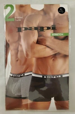 Paquete de baúles brasileños elásticos Papi XL 40-42 negro blanco a rayas NUEVO Foto 1 de 4