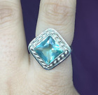925 Sterling Silver Aquamarine Crystal Cocktail Wedding Ring For Bridesmaids