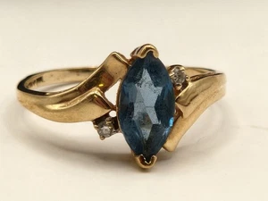 VINTAGE 10K MASSIV GOLD - DUNKELBLAUER TOPAS UND DIAMANT RING - 1,88 GRAMM - GRÖSSE 7,25 - Bild 1 von 11