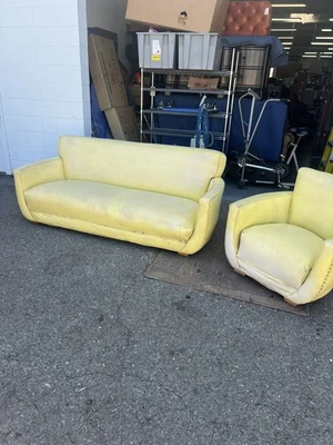 Sofá y silla de club vintage Art Deco Machine Age Mid Century moderna Foto 1 de 4