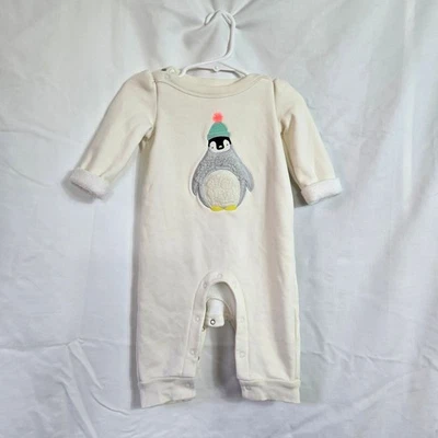 Baby Gap Marfil Pingüino Difuso Cierre a Presión Manga Larga Invierno Una Pieza Talla 3-6M Foto 1 de 4