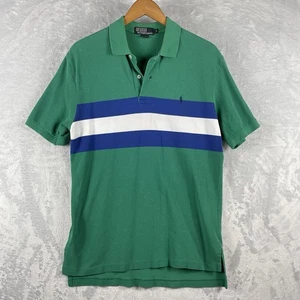 VTG Polo Ralph Lauren Shirt Men's Medium Golf Polo Green Blue Striped Hong Kong - Picture 1 of 6