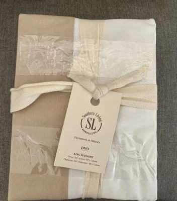 Falda de cama Southern Living Simplicity DUO King mezcla de lino hummus nueva con etiquetas Foto 1 de 4