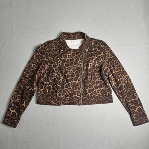 Chaqueta de leopardo Lularoe para mujer XL cremallera completa cuello corto manga larga a presión - Imagen 1 de 11