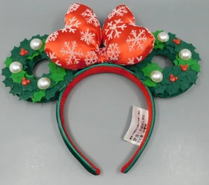 Disney Parks Weihnachtskranz Urlaub rote Schleife Minnie Maus Ohren 2023 Stirnband - Bild 1 von 5