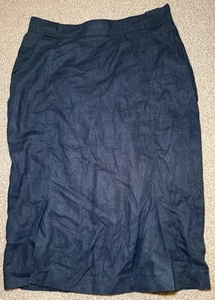 Jaeger Women's Blue Knee Length Pencil Skirt Size 12 Summer Linen Lightweight - Picture 1 of 2