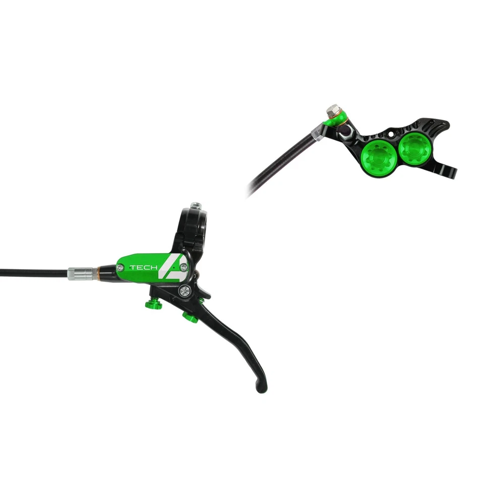 Hope Tech 4 V4 Downhill E-Bike Brake - Black/Green- Black Hose- Right Hand Rear - Image 1 of 1
