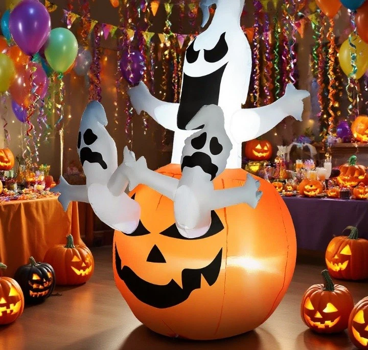 Decoración de Halloween Inflables Blanco Jack-O-Lantern Fantasma en Calabaza, LED Incorporados Foto 1 de 4