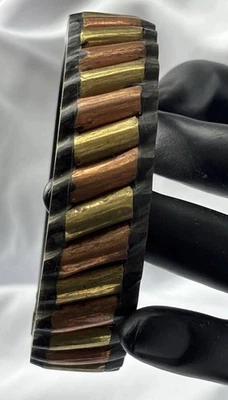 Wood Bangle Copper Brass Metallic Design 2.5” Opening Bracelet Boho Casual - Image 1 of 4