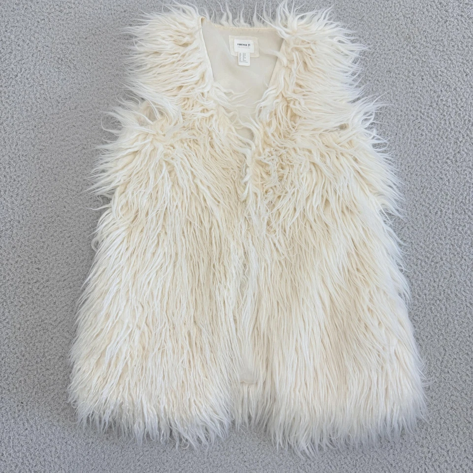 Shaggy Shearling Faux Fur Vest Womens Small Ivory Festival Sleeveless - Image 1 of 4