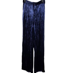 Pantaloni Zara Navy in velluto schiacciato gamba larga S vita alta glam boho pantaloni di lusso - Foto 1 di 17