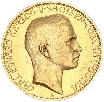 Sachsen-Coburg-Gotha Carl Eduard 20 Mark 1905 A Gold SELTEN vz/f.stgl. Jäger 274 - Bild 1 von 3