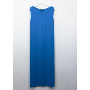 EILEEN FISHER 100% Silk Sheath Dress Simple Gown Long Minimalist Yale Blue Sz L - Picture 1 of 7