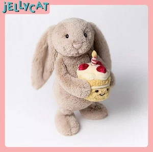 Jellycat Bashful Beige Bunny 'Birthday' Soft Stuffed Toys With Free Dust Bag NWT - Picture 1 of 21
