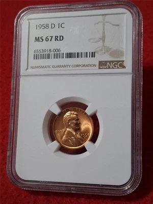 1958-D LINCOLN WHEAT BACK CENT NGC MS 67 RD                              #DRF-41 - Image 1 of 3