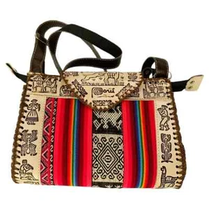 Neu Peru Cusco Damen Textil Stoff geprägtes Leder Boho Handtasche Umhängetasche - Bild 1 von 5