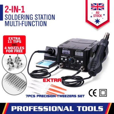 2in1 Soldering Station Solder Iron Rework Hot Air Gun Digital SMD Desoldering - image 1 of 4