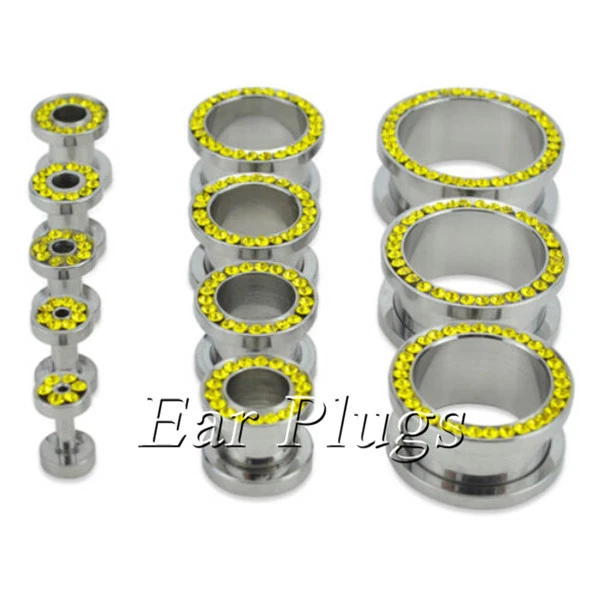 PAR DE TAMPÕES DE OUVIDO DE AÇO INOXIDÁVEL CZ túneis de carne ESCOLHA A COR - Imagem 1 de 1