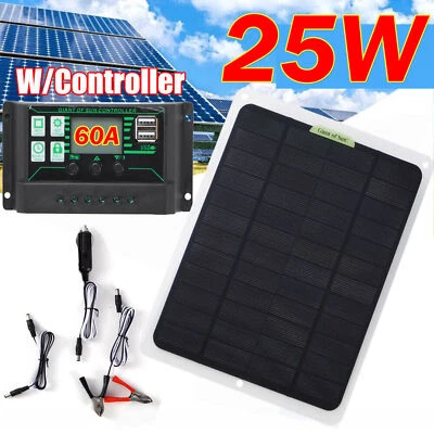 25W Solar Car Battery Trickle Charger & Maintainer，100A Controller Trailer Boat - image 1 of 4