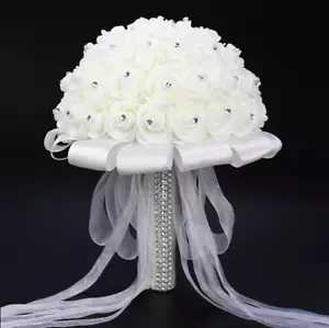 High Quality Rose Flower Stunning Beaded Crystal Bride Bouquet Wedding Accessory - Picture 1 of 9