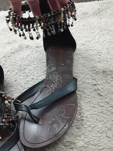 Bamboo Sz. 7 1/2 Beaded Ankle Strapped Sandals  - Picture 1 of 12