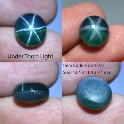 11.90 Ct 12.4x11.4 MM Green Star Sapphire 6 Rays Lab Corundum VDO EGS10277 - Image 1 of 4