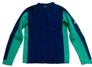 DEMETRE Virgin Wool Mens Sweater Vintage 80s Green And Blue - Picture 1 of 8