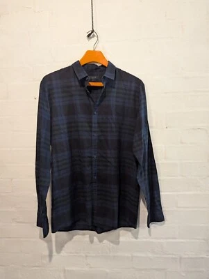 COS Cotton Button Long Sleeve Shirt Mens Medium blue green check - Image 1 of 4