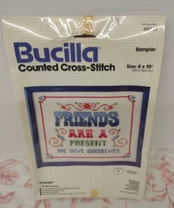 Kit de punto de cruz contado Bucilla vintage #49147 8x10 Friends are gift - Imagen 1 de 5