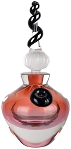 TWIN BROTHERS Art Glass Studio Perfume Scent Bottle Coral/Black Hand Blown New - Picture 1 of 3