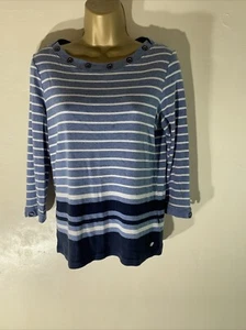 Womens Maine New England Uk 12 Blue Mix Stripe 3/4 Sleeve Casual Jersey T-shirt - Picture 1 of 7