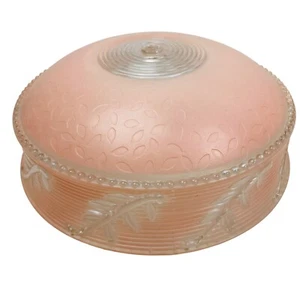 Antique Pink Frosted Glass Ceiling Light Shade Art Deco Leaf & Hobnail Design - Picture 1 of 8