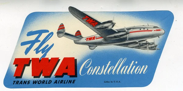 Etiqueta de bagagem 1950 TWA Airlines Constellation cortada em matriz - Imagem 1 de 1