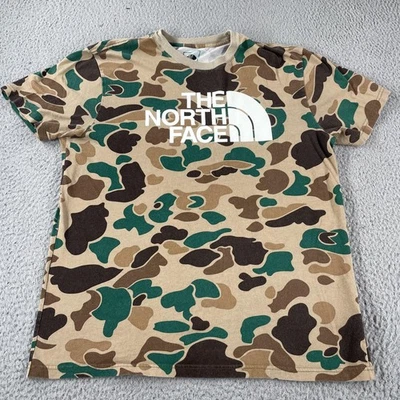 Camisa The North Face Para Hombre XL Verde Tostado Camuflada Logo Grande 100% Algodón Manga Corta Foto 1 de 4